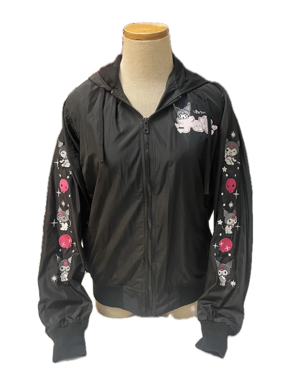 Kuromi - Hello Kitty Black Bomber Embroidered Jacket with Pink & Gray Character